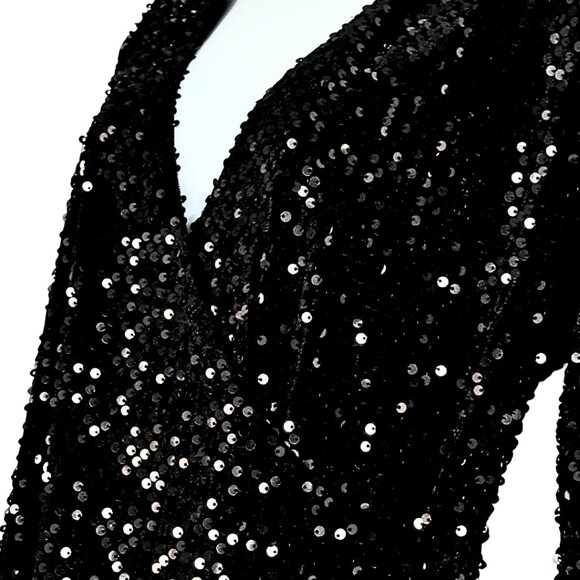 Ann Taylor Party Black Sequin Wrap Top – Stretch Party Blouse Size M - Picture 3 of 7
